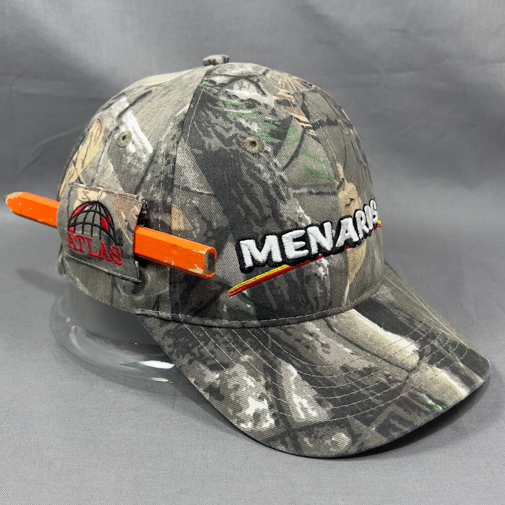 Menards Strapback Cap Hat Trucker Gray Workwear Outdoors Camouflage Hunting Mens
